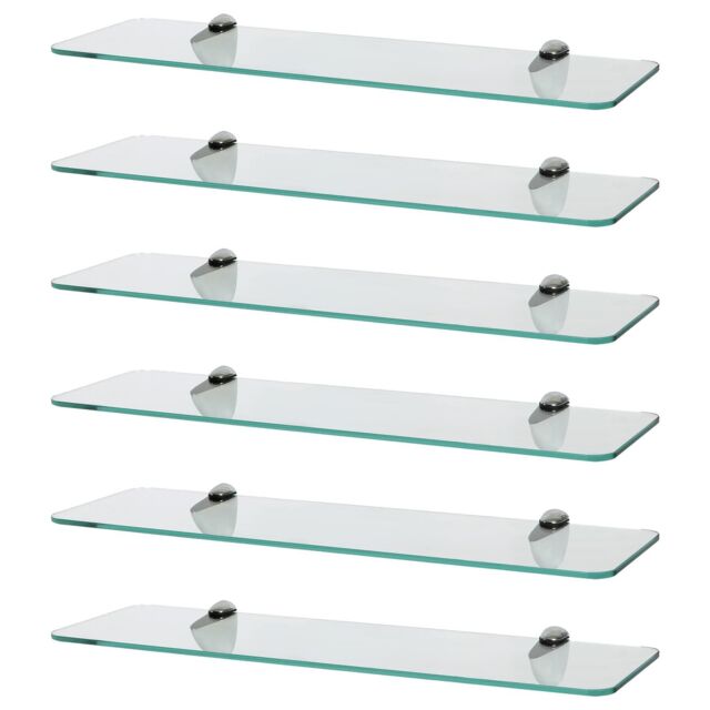 Harbour Housewares 6x Rounded Floating Glass Shelves - 50cm Bathroom Storage Display Unit in Silver - image 1