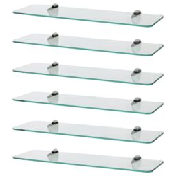 Harbour Housewares 6x Rounded Floating Glass Shelves - 50cm Bathroom Storage Display Unit in Silver