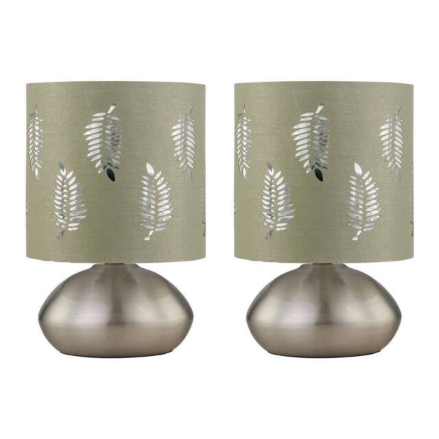 First Choice Lighting Set of 2 Jenson - Brushed Chrome Touch Table Lamps Sage Fern Shade in Silver - image 1