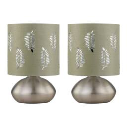 First Choice Lighting Set of 2 Jenson - Brushed Chrome Touch Table Lamps Sage Fern Shade in Silver - thumbnail 1