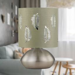 First Choice Lighting Set of 2 Jenson - Brushed Chrome Touch Table Lamps Sage Fern Shade in Silver - thumbnail 3