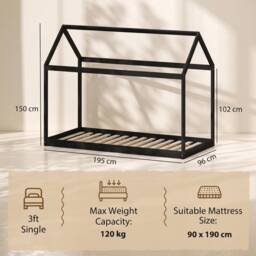 HOMCOM Single Bed Frame for 90Wx190D cm Mattress, Pine Wood Frame, BlacK - thumbnail 3