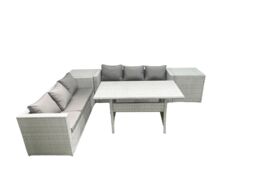 Fimous Rattan Garden Furniture Set 6 Seater Outdoor Sofa Set with Dining Table 2 Side Tables Light Grey Mixed - thumbnail 1