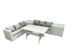 Fimous Rattan Garden Furniture Set 6 Seater Outdoor Sofa Set with Dining Table 2 Side Tables Light Grey Mixed - thumbnail 2
