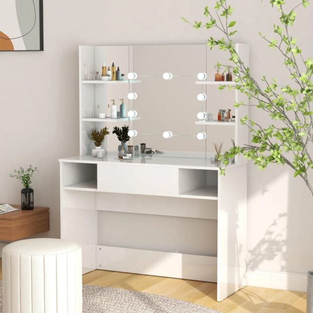 Berkfield Home Makeup Table with LED Lights 100x40x135 cm MDF Shining White - Size: 100 x 40 x 135 cm - image 1