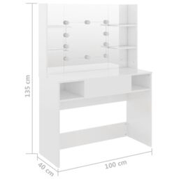 Berkfield Home Makeup Table with LED Lights 100x40x135 cm MDF Shining White - Size: 100 x 40 x 135 cm - thumbnail 6