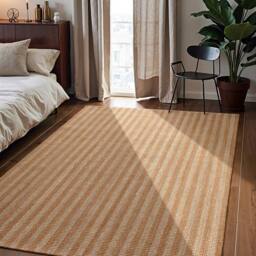THE RUGS Amber Jute Rug & Runner Hand Woven Natural Fibre Striped 10mm Pile in Cream - Size: 160 cm x 230 cm - thumbnail 9