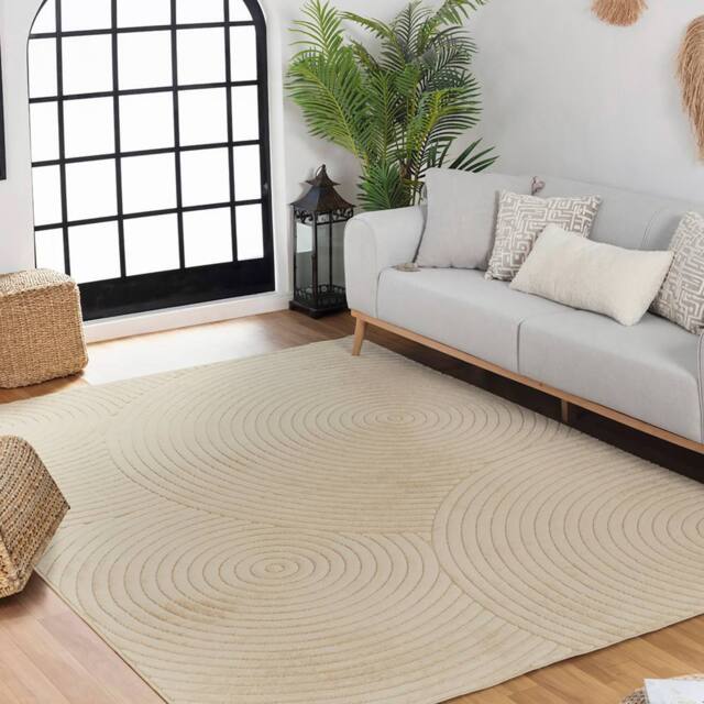 Livabliss Le Mans-Modern Beige Grey White 3D High & Low Pile Textured In- & Outdoor Rug - Size: 80 cm x 230 cm - image 1