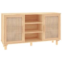 Berkfield Home Sideboard Brown 105x30x60 cm Solid Wood Pine & Natural Rattan - Size: 105 x 30 x 60 cm