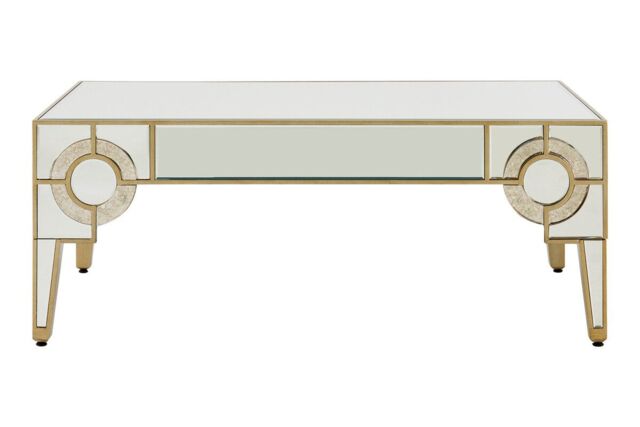 Orsina Art Deco Coffee Table, Antique Finished Accent Table, Mirrored Top Center Table, Decorative Livingroom Table in Gold - image 1