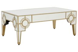 Orsina Art Deco Coffee Table, Antique Finished Accent Table, Mirrored Top Center Table, Decorative Livingroom Table in Gold - thumbnail 2
