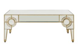 Orsina Art Deco Coffee Table, Antique Finished Accent Table, Mirrored Top Center Table, Decorative Livingroom Table in Gold