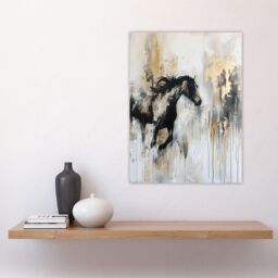 "Artery8 Wild Horse Fantasy Black Gold Bright Oil Painting Wall Art Print in Grey - Size: W24"" x H32""" - thumbnail 4