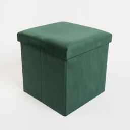 OHS Folding Ottoman Storage Box Footstool Tub Space Saving Velvet Seat in Dark Green - thumbnail 4