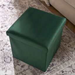 OHS Folding Ottoman Storage Box Footstool Tub Space Saving Velvet Seat in Dark Green - thumbnail 3