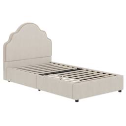 Matteo Girl's Scalloped Upholstered Hydraulic Ottoman Kids Bed Frame - Beige Linen - Size: Single - thumbnail 4