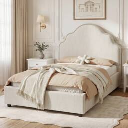 Matteo Girl's Scalloped Upholstered Hydraulic Ottoman Kids Bed Frame - Beige Linen - Size: Single - thumbnail 7