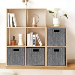 KORVIXA Grey 2-Pack Faux Wicker Storage Baskets - thumbnail 4
