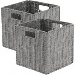 KORVIXA Grey 2-Pack Faux Wicker Storage Baskets - thumbnail 1
