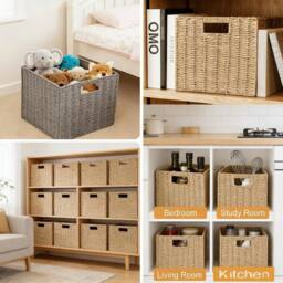 KORVIXA Grey 2-Pack Faux Wicker Storage Baskets - thumbnail 5