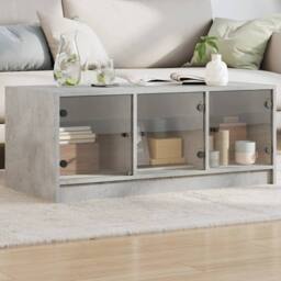 Berkfield Home Coffee Table with Glass Doors Concrete Grey 102x50x42 cm - Size: 102 x 50 x 42 cm - thumbnail 2