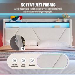 Direct Wicker Modern Upholstered Storage Bed with LED Headboard & USB Ports in Beige - Size: King - thumbnail 7