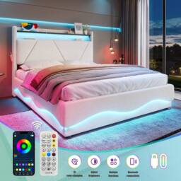 Direct Wicker Modern Upholstered Storage Bed with LED Headboard & USB Ports in Beige - Size: King - thumbnail 5