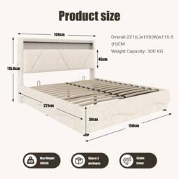 Direct Wicker Modern Upholstered Storage Bed with LED Headboard & USB Ports in Beige - Size: King - thumbnail 2