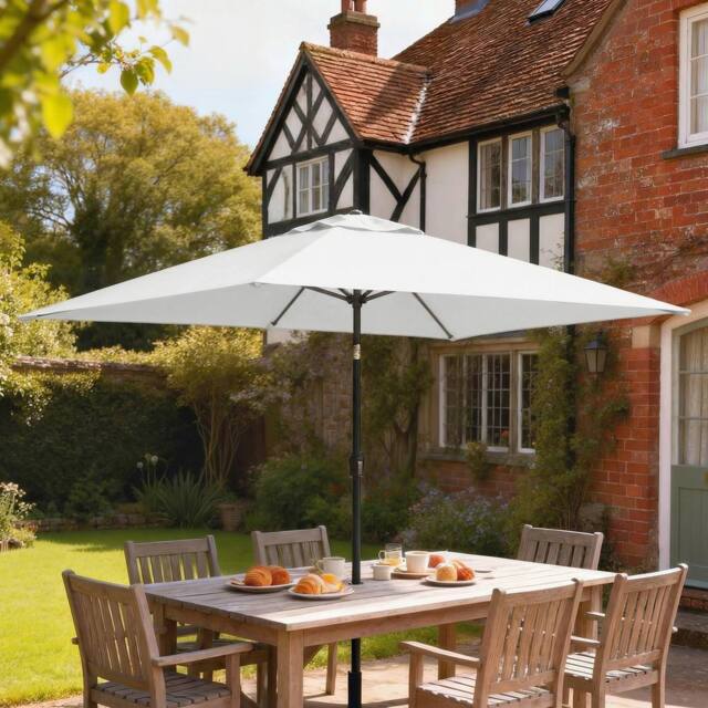 OUTSUNNY Garden Parasol, Outdoor Umbrella with Tilt Function, Cream White - Size: 3m x 2m - image 1