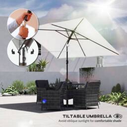 OUTSUNNY Garden Parasol, Outdoor Umbrella with Tilt Function, Cream White - Size: 3m x 2m - thumbnail 4