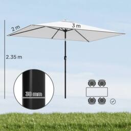 OUTSUNNY Garden Parasol, Outdoor Umbrella with Tilt Function, Cream White - Size: 3m x 2m - thumbnail 3