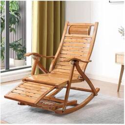 FLAVORA Garden Rocking Chair Wooden Wagon Chair Outdoor in Natural - Size: 0.6m2 - thumbnail 5