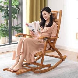 FLAVORA Garden Rocking Chair Wooden Wagon Chair Outdoor in Natural - Size: 0.6m2 - thumbnail 6