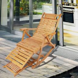 FLAVORA Garden Rocking Chair Wooden Wagon Chair Outdoor in Natural - Size: 0.6m2