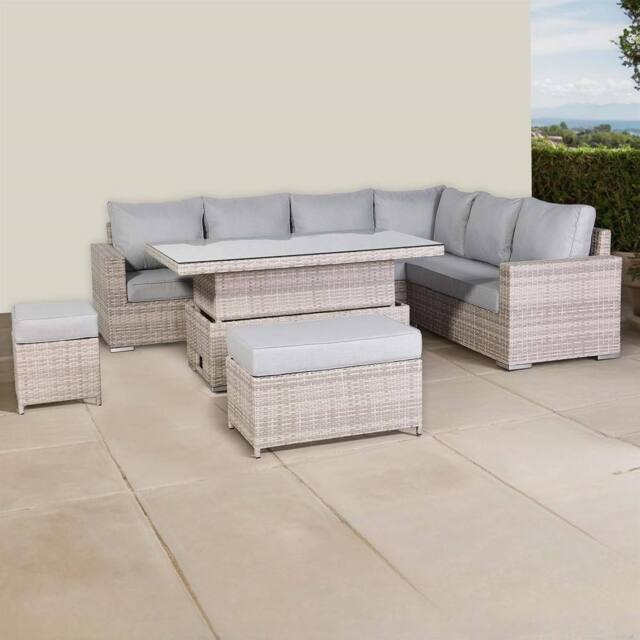Furnishings For Less UK Outdoor Corner Sofa Set with Adjustable Rising Dining Table in Grey - image 1