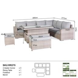 Furnishings For Less UK Outdoor Corner Sofa Set with Adjustable Rising Dining Table in Grey - thumbnail 3