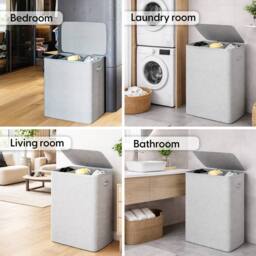 Keplin Collapsible Triple Laundry Basket with Lid & Removable Liner - 170L in Grey - thumbnail 4
