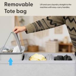Keplin Collapsible Triple Laundry Basket with Lid & Removable Liner - 170L in Grey - thumbnail 6