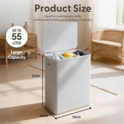 Keplin Collapsible Triple Laundry Basket with Lid & Removable Liner - 170L in Grey - thumbnail 2