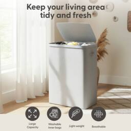 Keplin Collapsible Triple Laundry Basket with Lid & Removable Liner - 170L in Grey - thumbnail 3