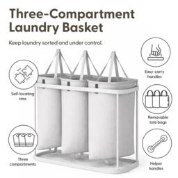 Keplin Collapsible Triple Laundry Basket with Lid & Removable Liner - 170L in Grey - thumbnail 8