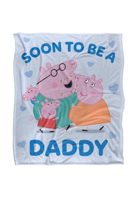 "Hasbro Peppa Pig Daddy Pig Soon To Be Silky Touch Blanket 50"" x 60"" in White" - image 1