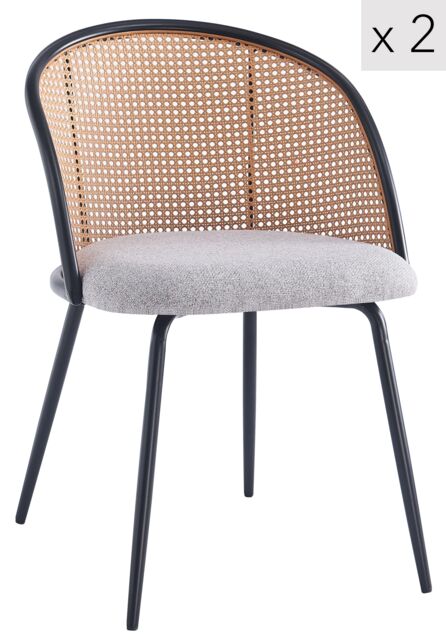 Nordlys Set of 2 Industrial Metal Cane Rattan Dining Chairs in Grey - image 1