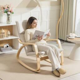 NESTLUNE Comfortable Relax Rocking Chair in Off-White - Size: 100 cm x 15 cm - thumbnail 4