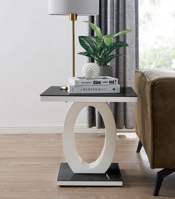 FurnitureboxUK Giovani Modern Square White High Gloss & Glass Top Side End Table Perfect for Living Rooms Hallways Bedrooms in Black - image 1