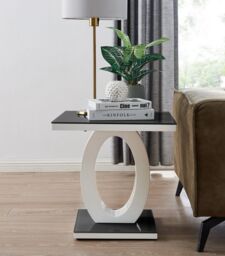 FurnitureboxUK Giovani Modern Square White High Gloss & Glass Top Side End Table Perfect for Living Rooms Hallways Bedrooms in Black