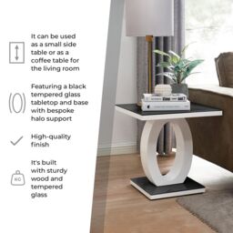 FurnitureboxUK Giovani Modern Square White High Gloss & Glass Top Side End Table Perfect for Living Rooms Hallways Bedrooms in Black - thumbnail 5
