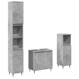 Berkfield Home Durable 3 Piece Bathroom Furniture Set Concrete Grey Engineered Wood - thumbnail 3