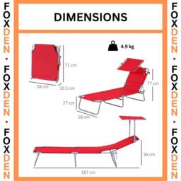 FLAVORA Folding Sun Lounger Lounge Chairs Reclining Sleeping Bed in Red - Size: 0.6m2 - thumbnail 6