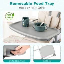 Costway Foldable Baby High Chair Height Adjustable Highchair w/Detachable Tray in Beige - thumbnail 8